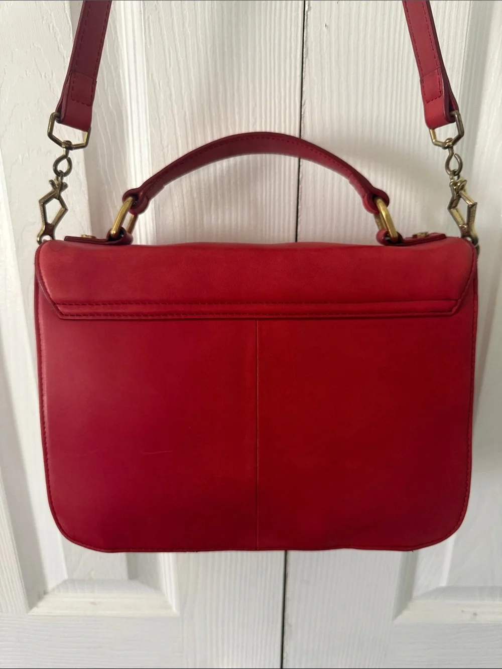 J. Crew Red Leather Top-Handle Satchel with Shoulder Strap Model 2011